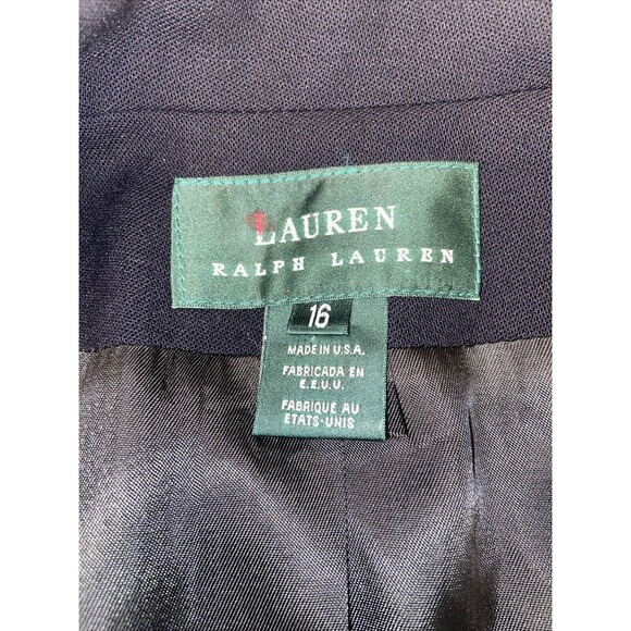 Lauren Ralph Lauren Vtg Blazer Women's 16 Navy Worsted Wool Jacket 3D Gold Crest - Picture 7 of 16